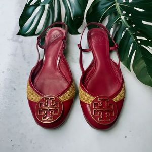 Tory Burch Leather Straw Reva Slingback Flats SZ 7.5